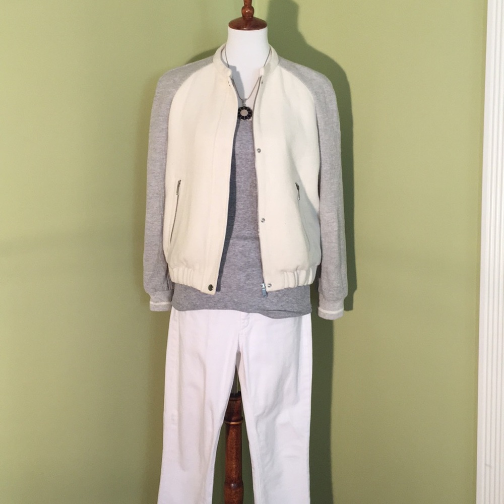 Zara Ivory & Grey Bomber Jacket